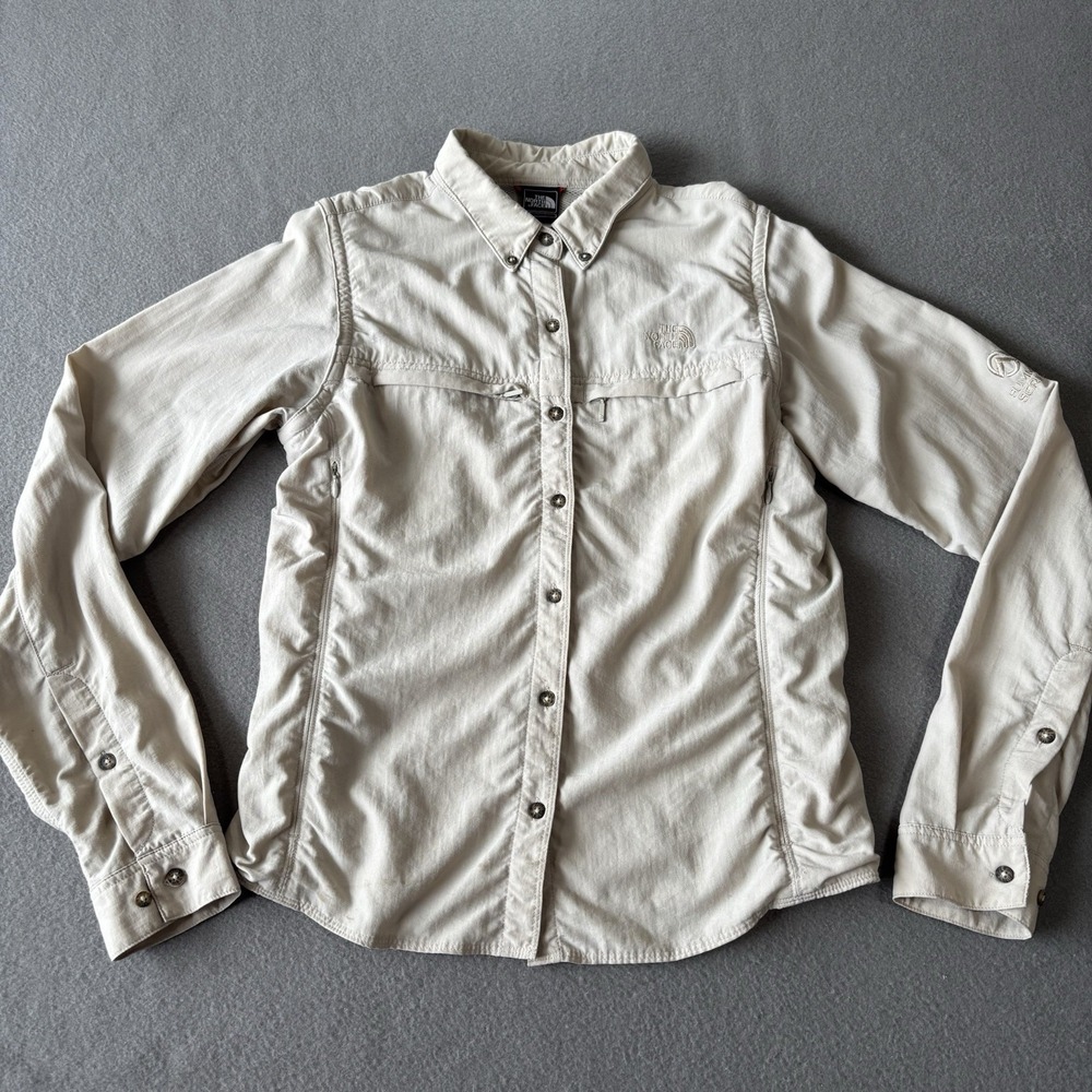 The North Face Summit Series Button Up Hiking Shirt Womens M Beige Outdoor Trail